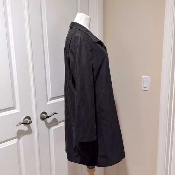 London Fog Mid Length Suede Classic Black Hidden Button Trench Coat Size Large - Picture 3 of 9